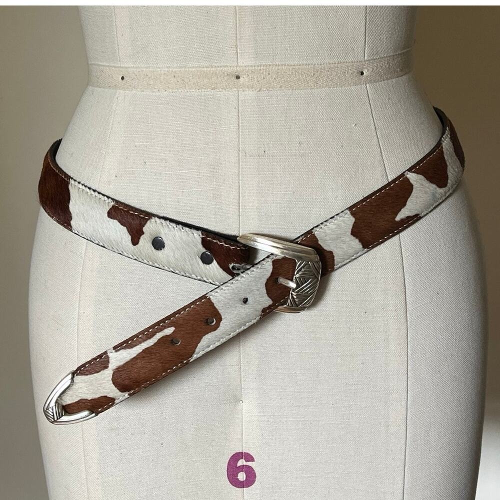 Vintage Cowhide Leather Belt Western Silver Buckle 32” Cowgirl Festival Country